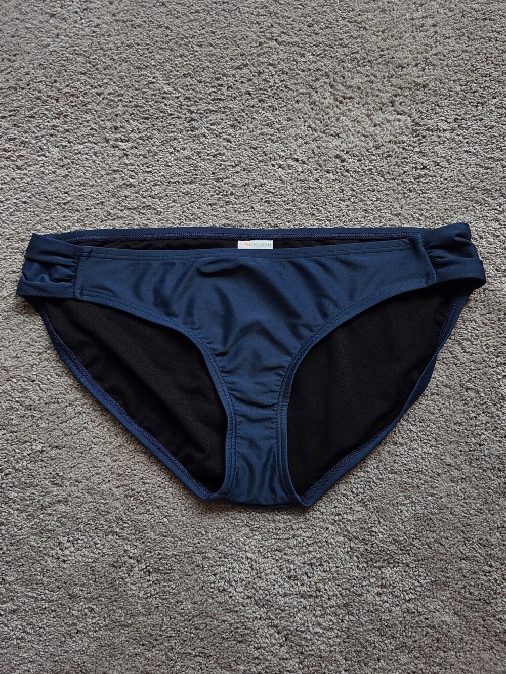Pink Blush Maternity Navy Blue Ruched Side Low Rise Bikini Bottoms Sz L Classic